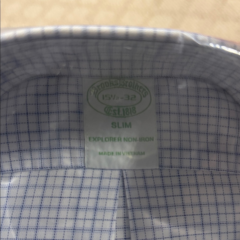 Brooks Brothers White and Blue Grid Dress Shirt